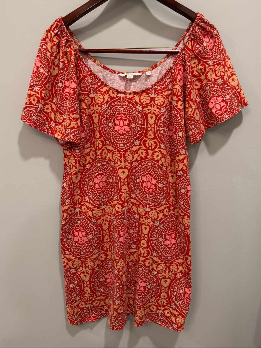 Boden Women’s Scoop Neck Mini Dress Red Pink Patterned Size US 8R / UK 12R